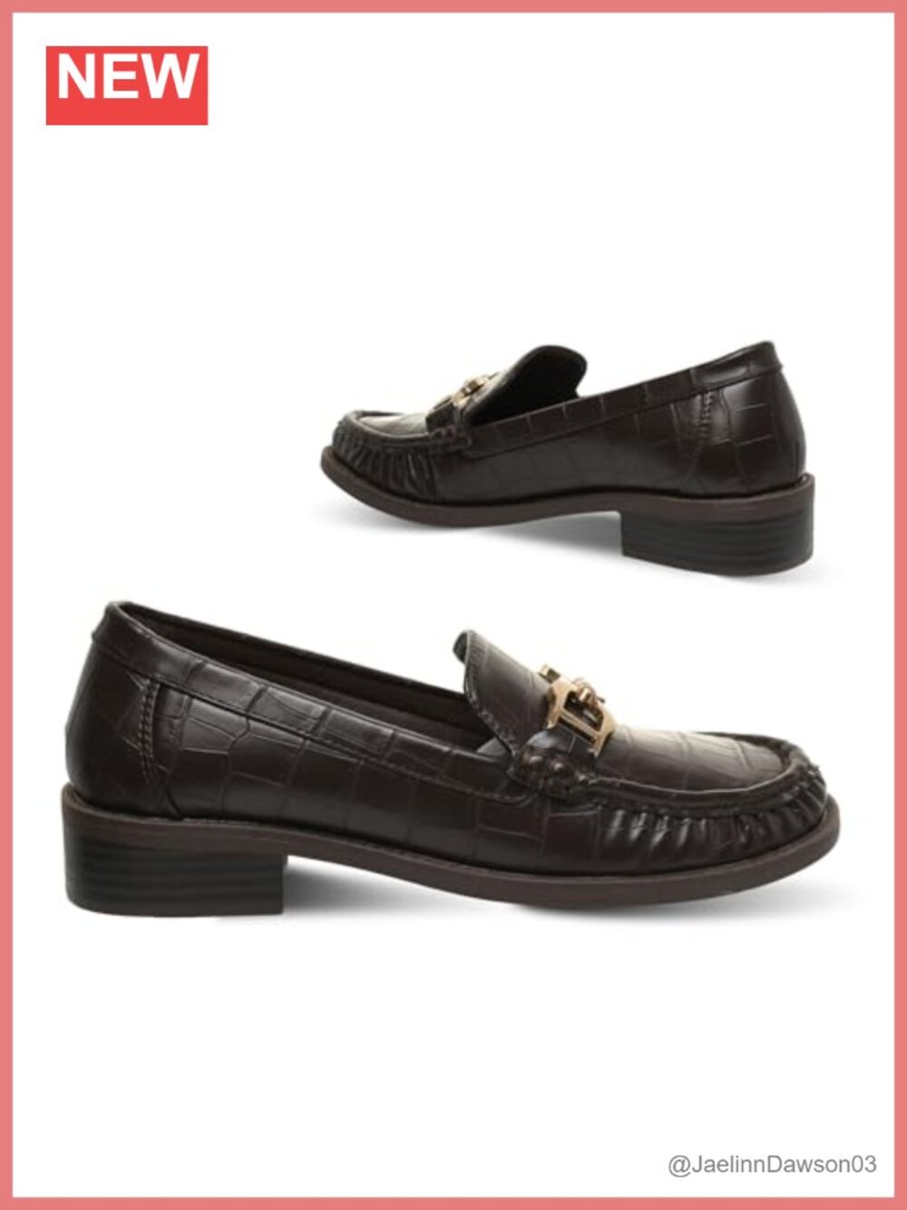 Croco Embossed Leather Loafers with Gold Bit Detail – Cushioned Low Block Heel